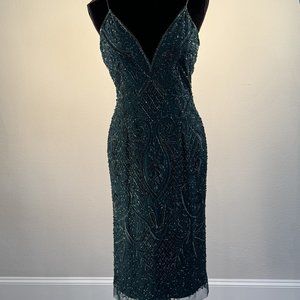 DARK GREEN GIANNI BINI BEADED SHEATH DRESS SIZE 6 EUC